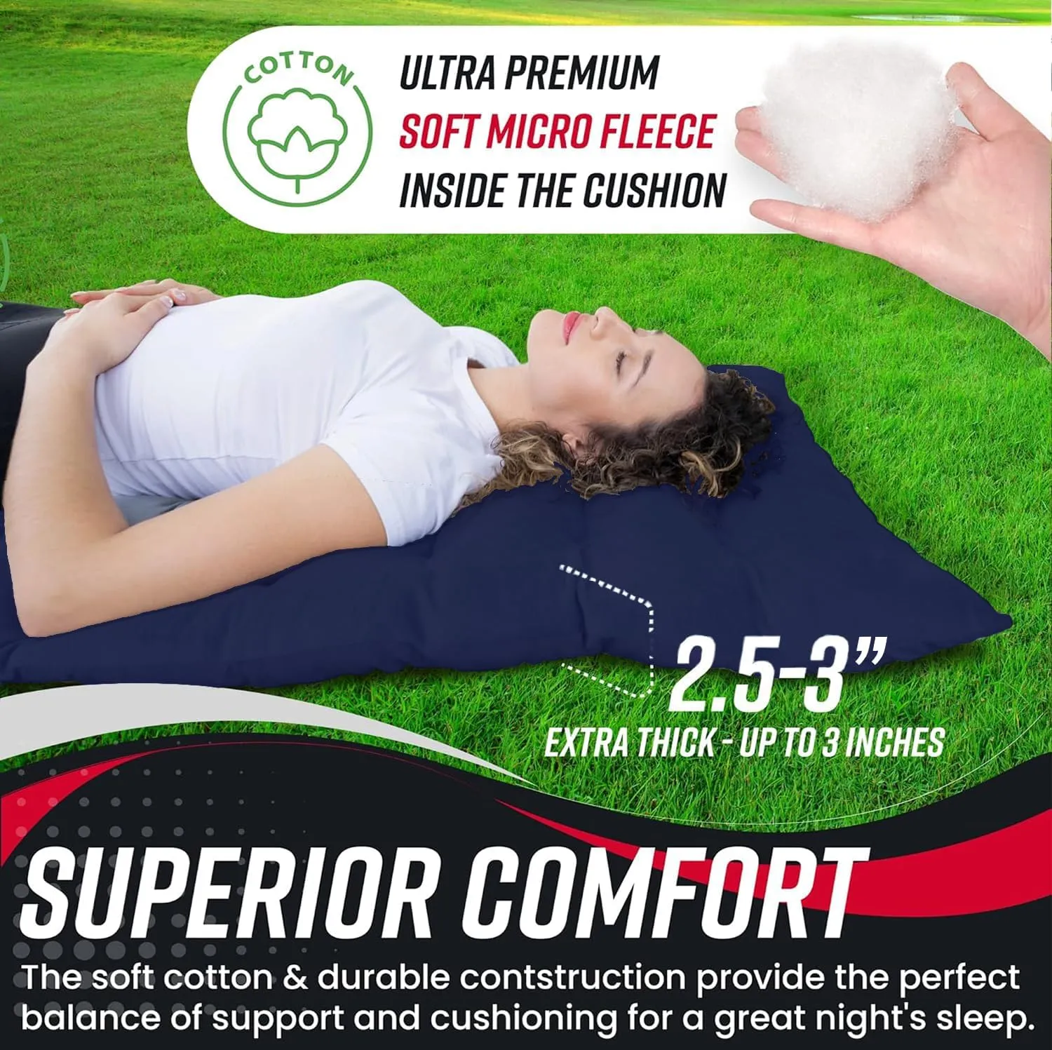 VaygWay Foldable Outdoor Camping Cot and Cot Pad Mattress- Soft Comfortable Lightweight Thick Cotton Sleeping Cot- Portable Hiking, Traveling, Backpacking Waterproof Bottom Pad