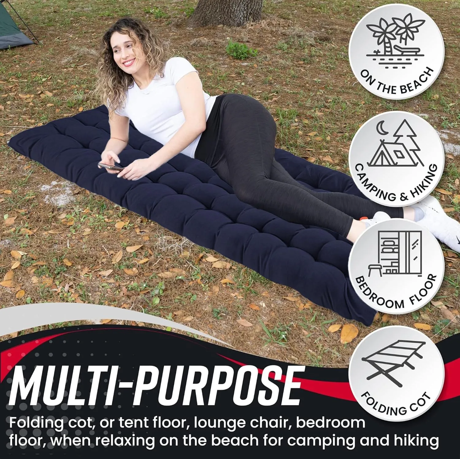VaygWay Foldable Outdoor Camping Cot and Cot Pad Mattress- Soft Comfortable Lightweight Thick Cotton Sleeping Cot- Portable Hiking, Traveling, Backpacking Waterproof Bottom Pad