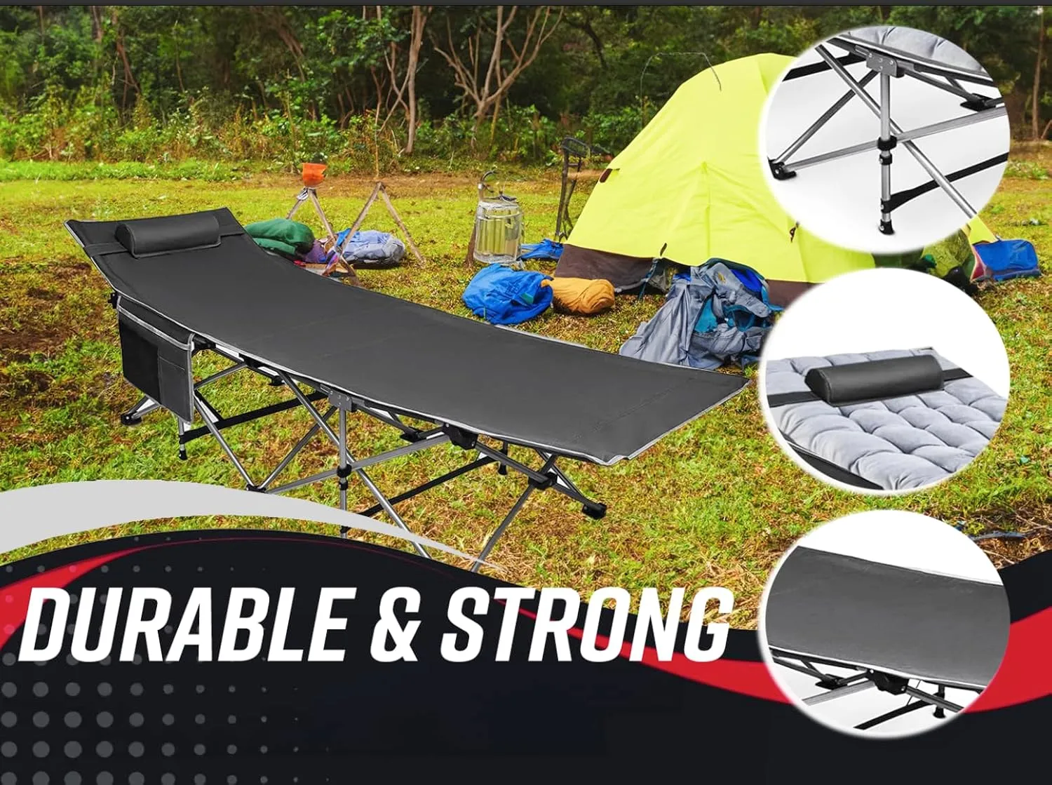 VaygWay Foldable Outdoor Camping Cot and Cot Pad Mattress- Soft Comfortable Lightweight Thick Cotton Sleeping Cot- Portable Hiking, Traveling, Backpacking Waterproof Bottom Pad