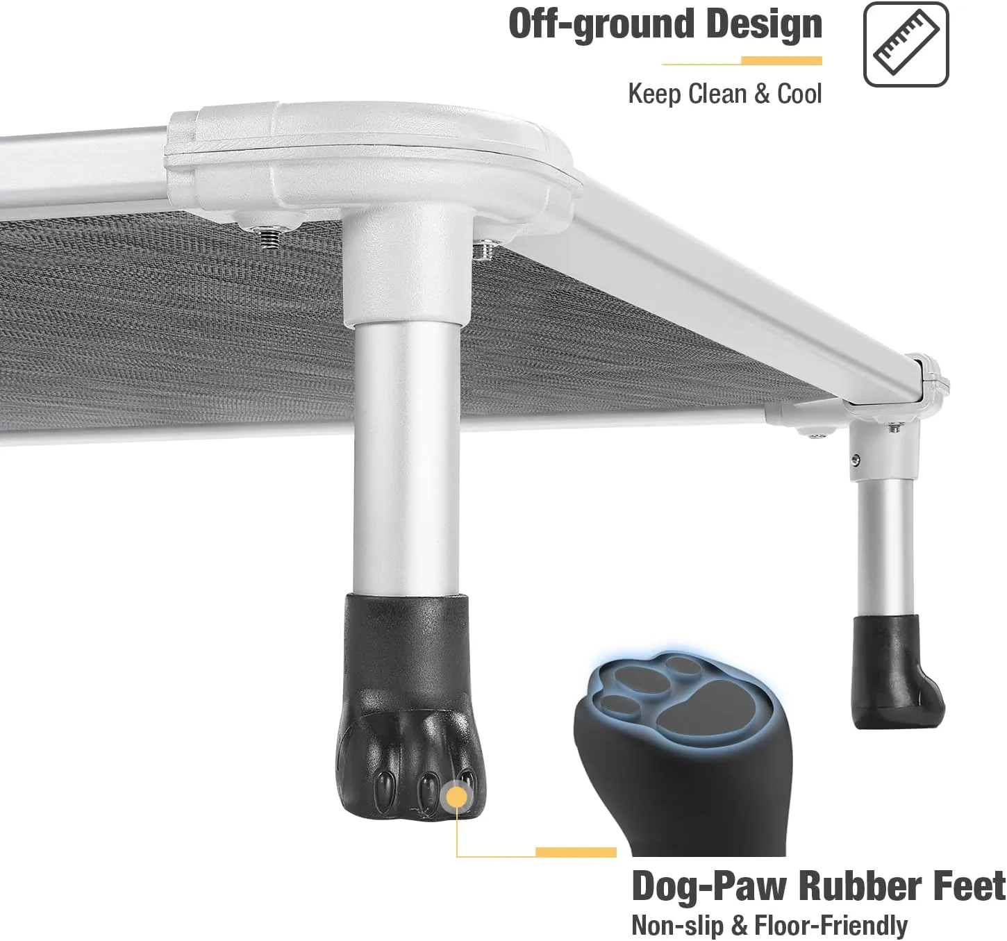 Veehoo Chew Proof Elevated Dog Bed - Cooling Raised Pet Cot - Silver Aluminum Frame and Durable Textilene Mesh Fabric, Unique Designed No-Slip Feet for Indoor or Outdoor Use, Black Silver, X Large