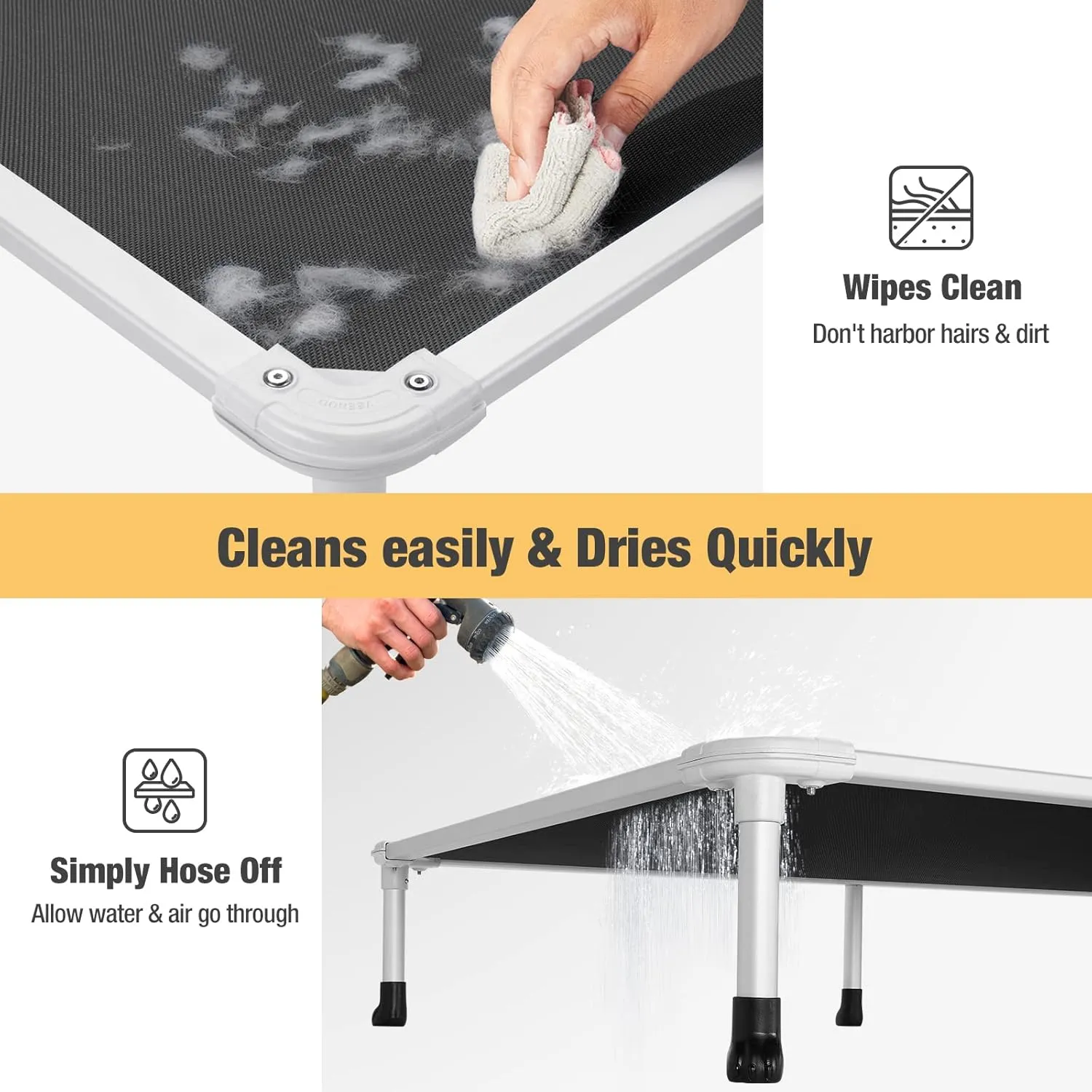 Veehoo Chew Proof Elevated Dog Bed - Cooling Raised Pet Cot - Silver Aluminum Frame and Durable Textilene Mesh Fabric, Unique Designed No-Slip Feet for Indoor or Outdoor Use, Black, X-Large, CWC2003