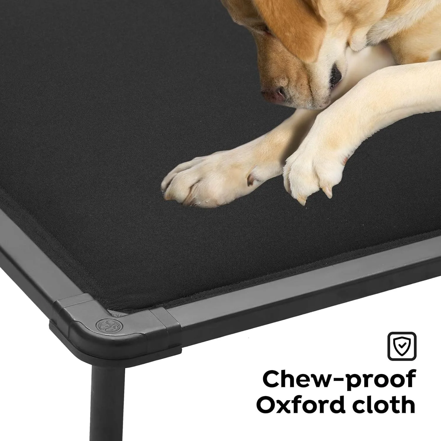 Veehoo Chewproof Elevated Dog Bed, Durable Raised Pet Cot with Soft PP Cotton-Filled Waterproof Mat, Washable Padded Cot for Indoor, Outdoor & Camping, 35-Inch, Black