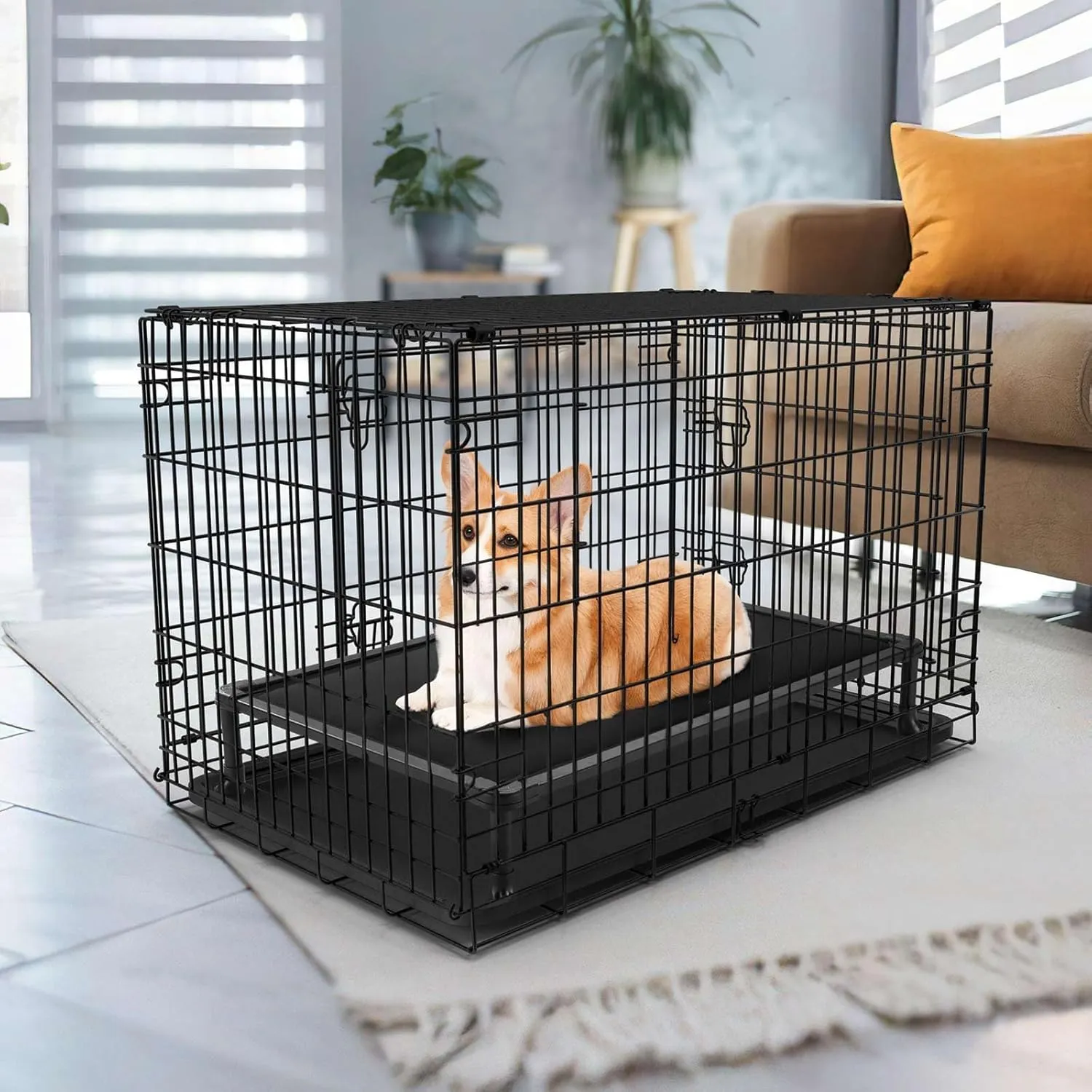 Veehoo Chewproof Elevated Dog Bed, Durable Raised Pet Cot with Soft PP Cotton-Filled Waterproof Mat, Washable Padded Cot for Indoor, Outdoor & Camping, 35-Inch, Black