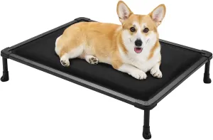 Veehoo Chewproof Elevated Dog Bed, Durable Raised Pet Cot with Soft PP Cotton-Filled Waterproof Mat, Washable Padded Cot for Indoor, Outdoor & Camping, 35-Inch, Black