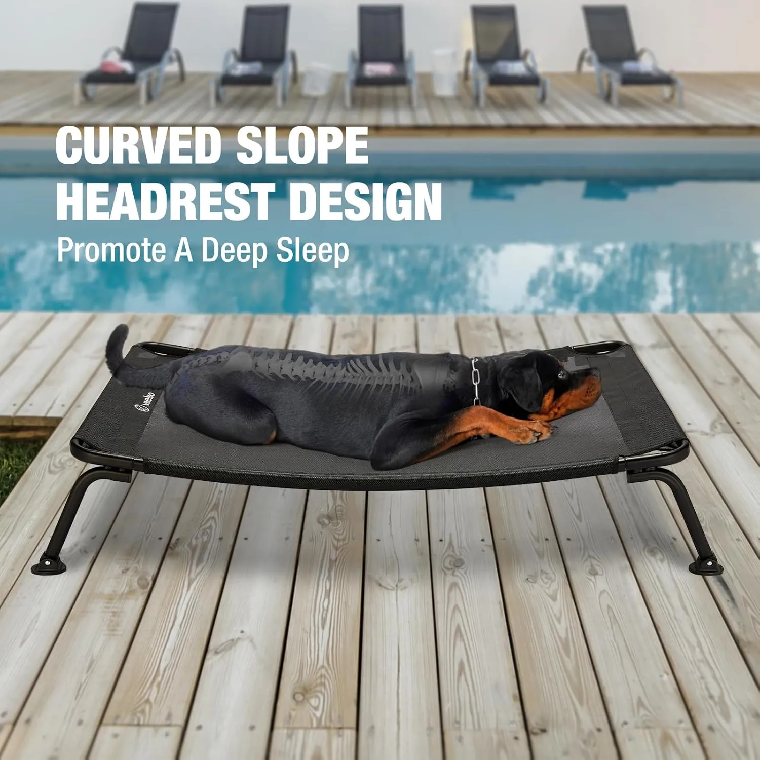 Veehoo Cooling Elevated Bed, Curved Dog Cot for Deep Sleep, Durable & Breathable, Camping Dog Hammock with Adjustable Feet for Uneven Ground, Raised for Large Dogs, Black