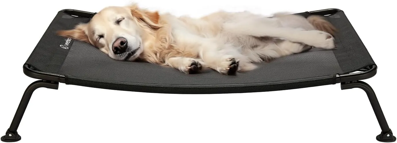Veehoo Cooling Elevated Bed, Curved Dog Cot for Deep Sleep, Durable & Breathable, Camping Dog Hammock with Adjustable Feet for Uneven Ground, Raised for Large Dogs, Black