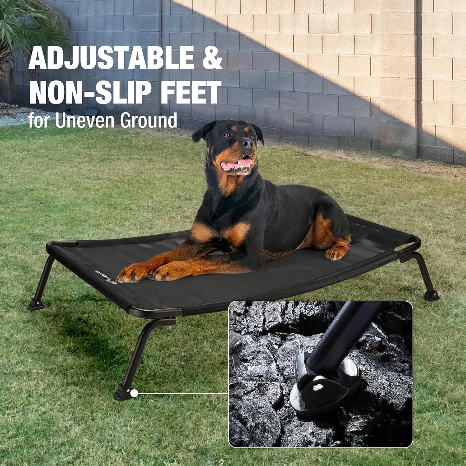Veehoo Cooling Elevated Bed, Curved Dog Cot for Deep Sleep, Durable & Breathable, Camping Dog Hammock with Adjustable Feet for Uneven Ground, Raised for Large Dogs, Black