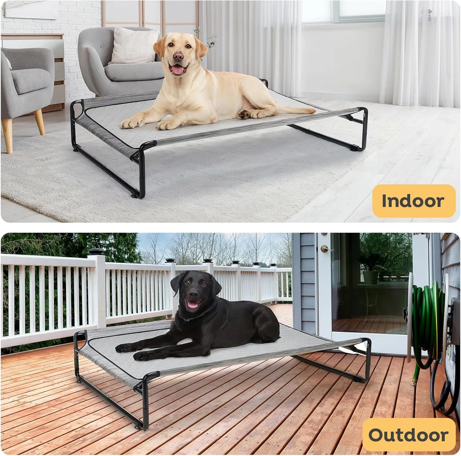 Veehoo Elevated Dog Cot with Washable Dog Pee and Reusable Puppy Pee Pads, Raised Off Ground Hammock Bed for Large Dogs, 100% Waterproof - CWC2201CCP