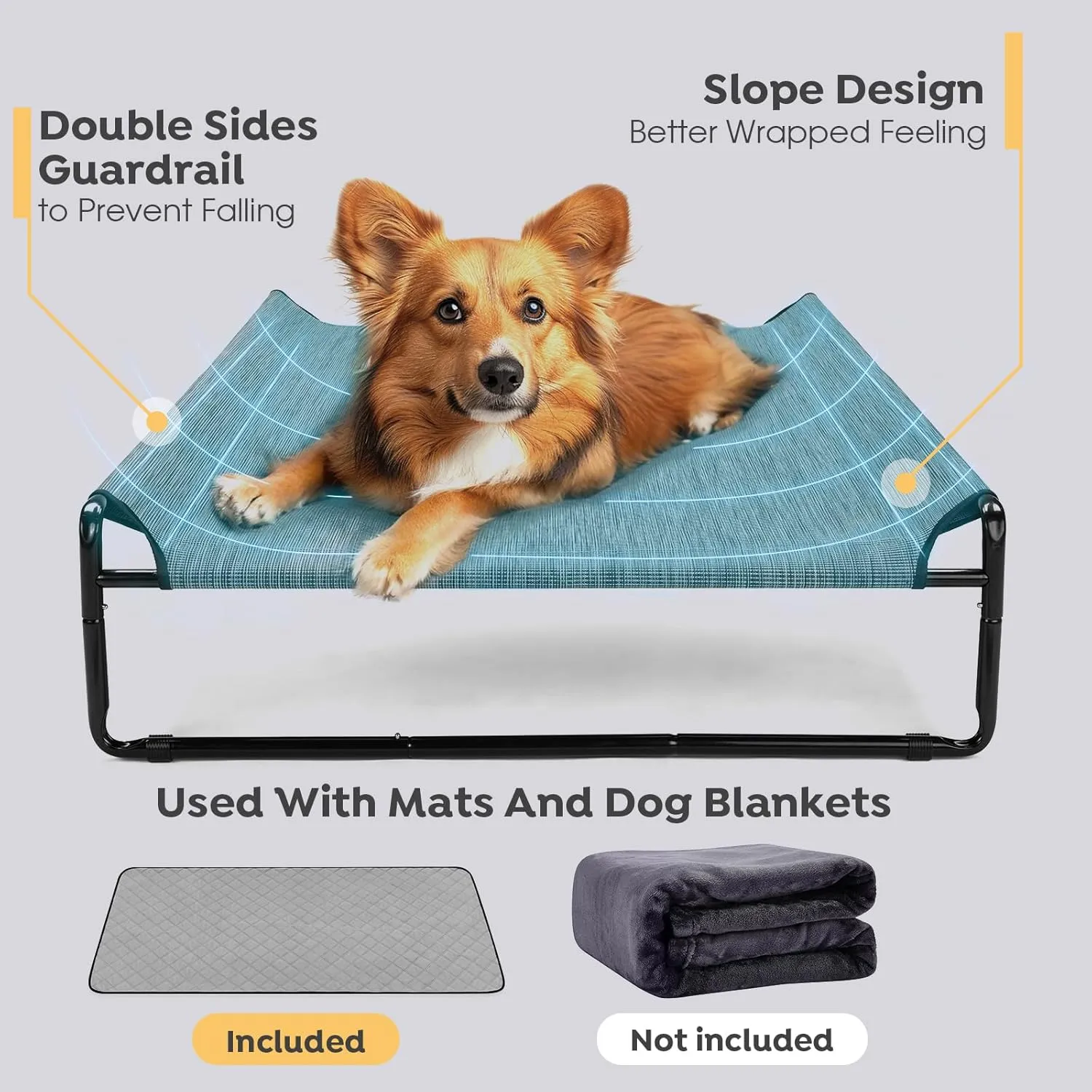 Veehoo Elevated Dog Cot with Washable Dog Pee and Reusable Puppy Pee Pads, Raised Off Ground Hammock Bed for Large Dogs, 100% Waterproof - CWC2201CCP
