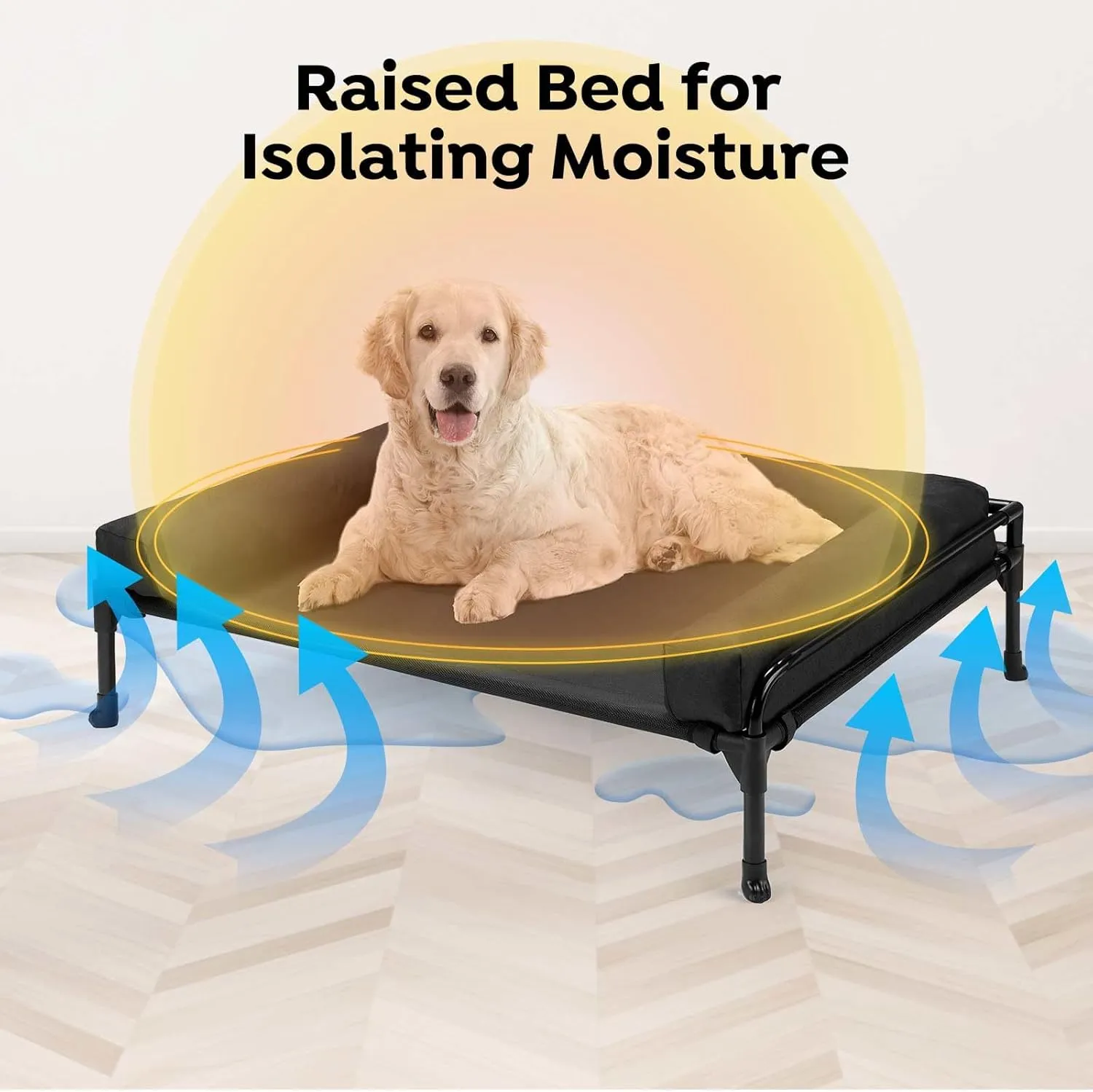 Veehoo Elevated Raised Dog Bed-Cooling Outdoor Dog Cot Bed for Large Sized Dogs Three-Sided Fence Raised Pet Cot with Mesh & No-Slip Feet Dog Hammock Bed with Removable Bolster-41 x 27" Black