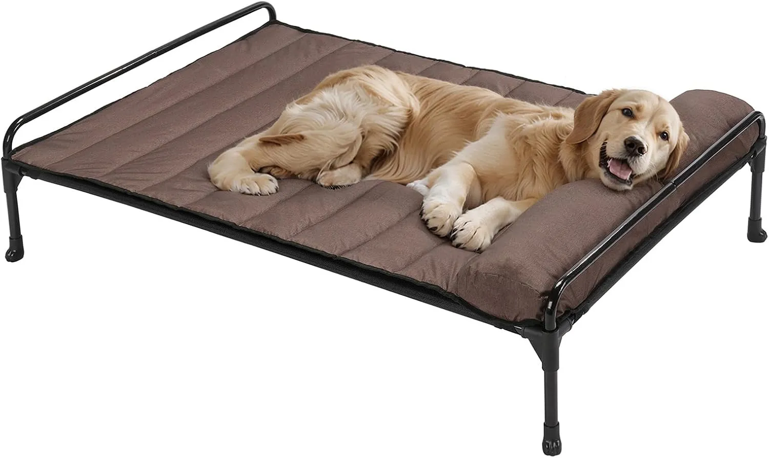 Veehoo Elevated Raised Dog Bed Waterproof Removable Pillow-Top Mat, Cooling Outdoor Dog Cot Bed with Railing for Large Sized Dogs-Pet Cot Dog Hammock Bed Elevated Dog Couch Ded with Bolster-41 x 27"