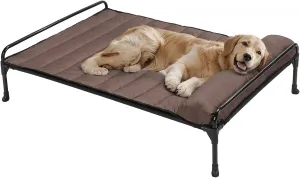 Veehoo Elevated Raised Dog Bed Waterproof Removable Pillow-Top Mat, Cooling Outdoor Dog Cot Bed with Railing for Large Sized Dogs-Pet Cot Dog Hammock Bed Elevated Dog Couch Ded with Bolster-41 x 27"
