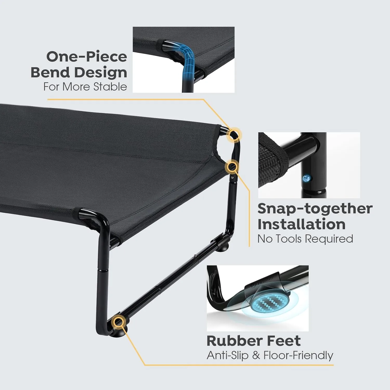 Veehoo Large Elevated Dog Bed with Flannel Dog Blanket, Outdoor Guardrail Raised Pet Cot for Large Dogs, Anti-Slip Camping Hammock Bed, Breathable Teslin Mesh Fabric, L, CWC2201B