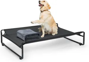 Veehoo Large Elevated Dog Bed with Flannel Dog Blanket, Outdoor Guardrail Raised Pet Cot for Large Dogs, Anti-Slip Camping Hammock Bed, Breathable Teslin Mesh Fabric, L, CWC2201B