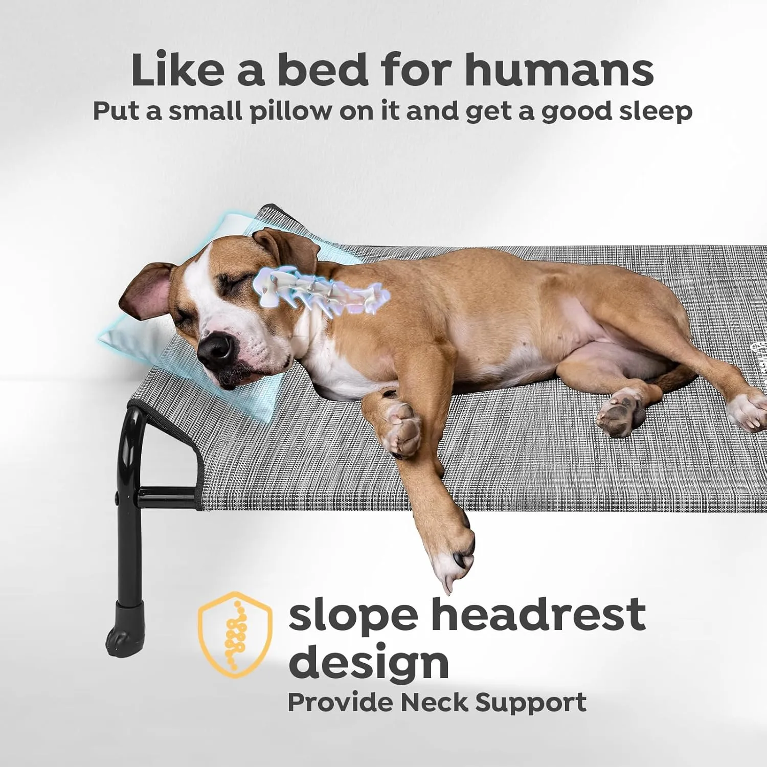 Veehoo Original Elevated Dog Bed - Outdoor Raised Dog Cot Bed for Small Dogs, One-Sided Raised Headboard Cooling Pet Bed, Dog Sleeping Training Cot, Non-Slip & Breathable, M, CWC2417A, Black Silver