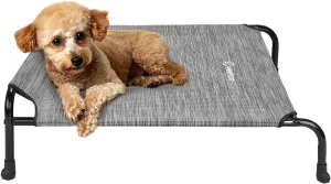 Veehoo Original Elevated Dog Bed - Outdoor Raised Dog Cot Bed for Small Dogs, One-Sided Raised Headboard Cooling Pet Bed, Dog Sleeping Training Cot, Non-Slip & Breathable, M, CWC2417A, Black Silver