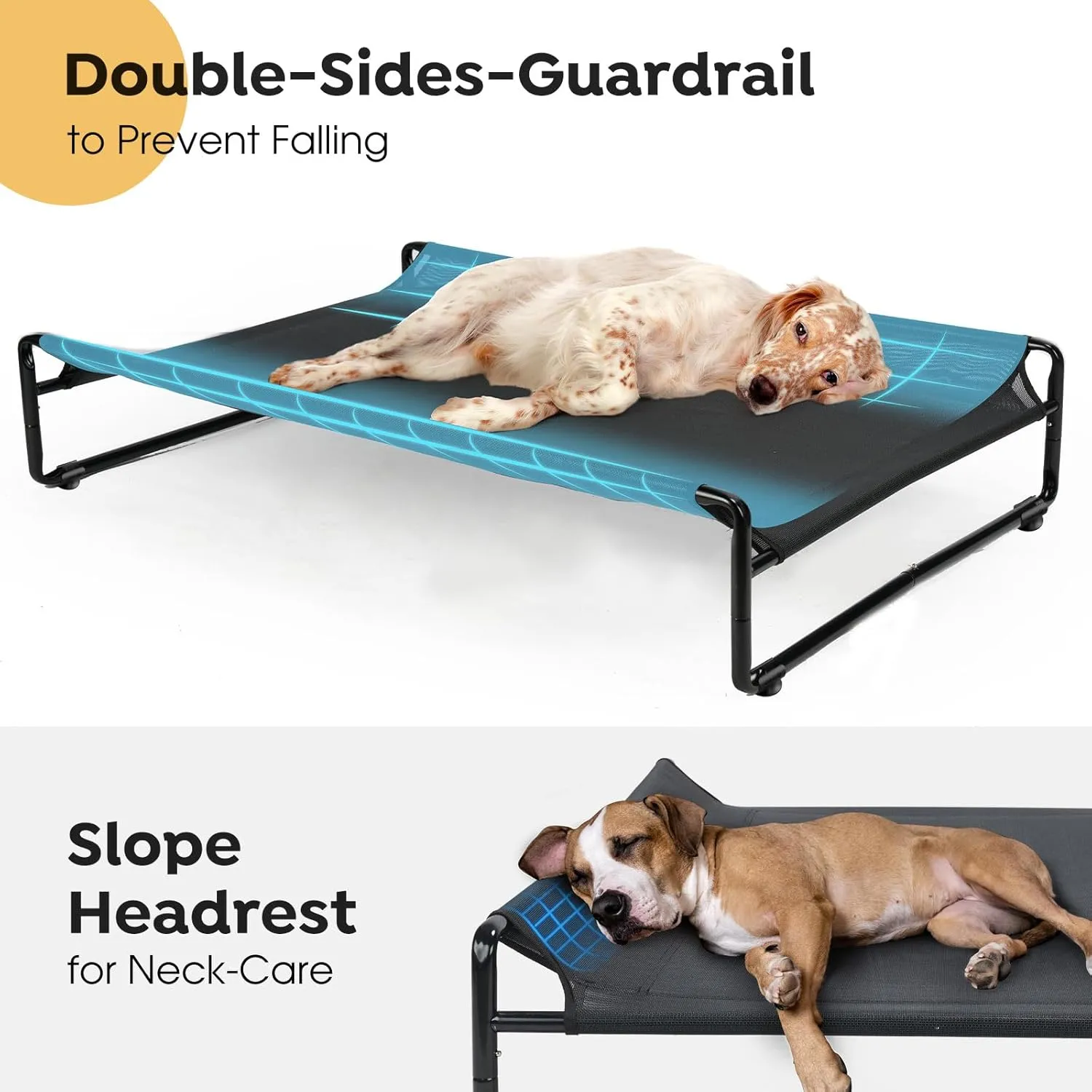 Veehoo Original Outdoor Elevated Dog Bed, Cooling Raised Dog Cot for Large Dogs, Portable Standing Pet Hammock Platform with Washable Breathable Mesh, No-Slip Feet, Large, Black, CWC2201