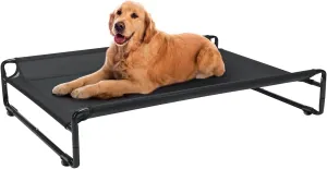 Veehoo Original Outdoor Elevated Dog Bed, Cooling Raised Dog Cot for Large Dogs, Portable Standing Pet Hammock Platform with Washable Breathable Mesh, No-Slip Feet, Large, Black, CWC2201