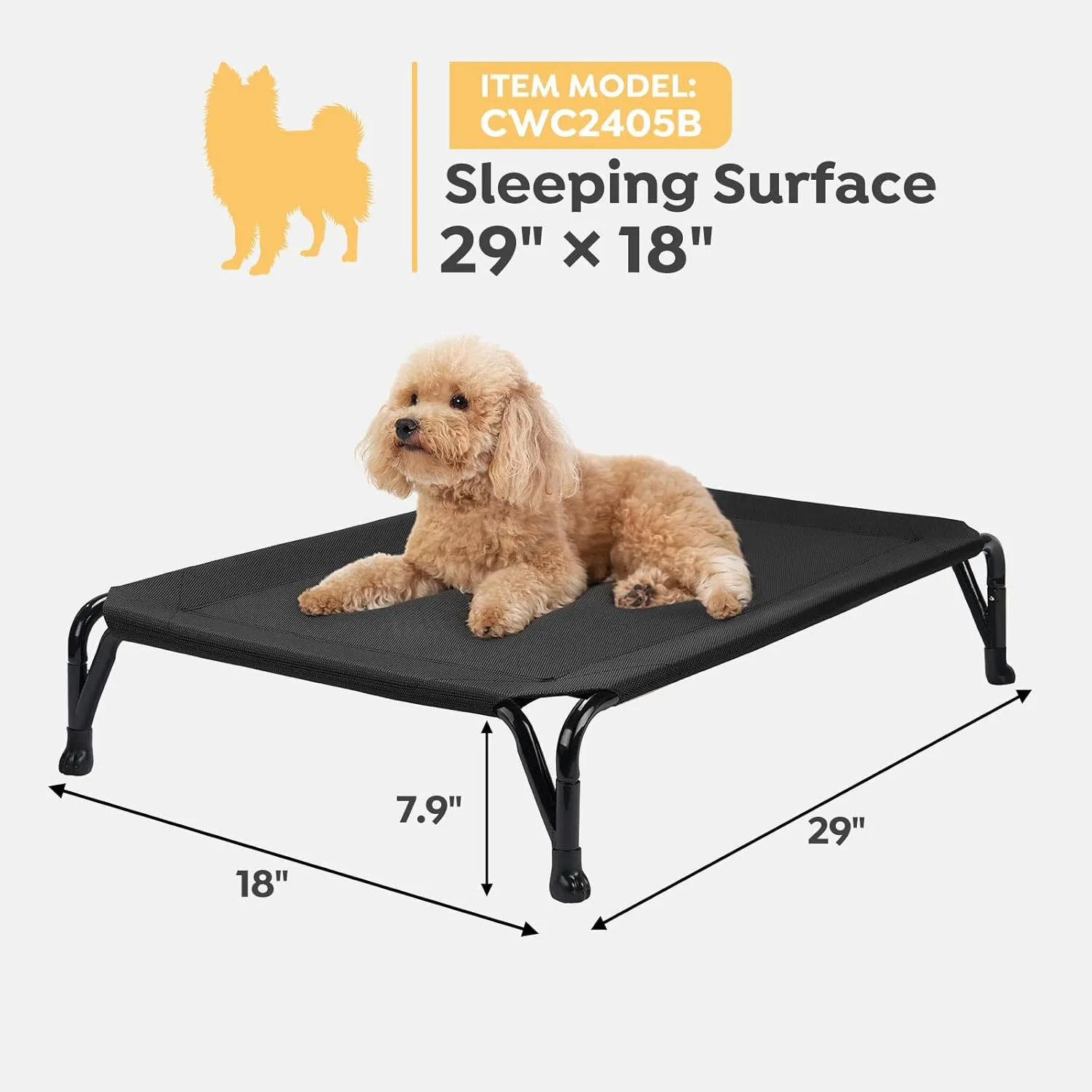 Veehoo Outdoor Elevated Dog Bed - Cooling Pet Cot, Off Ground, Durable Breathable Hammock for Outside Training, M, CWC2405BCP