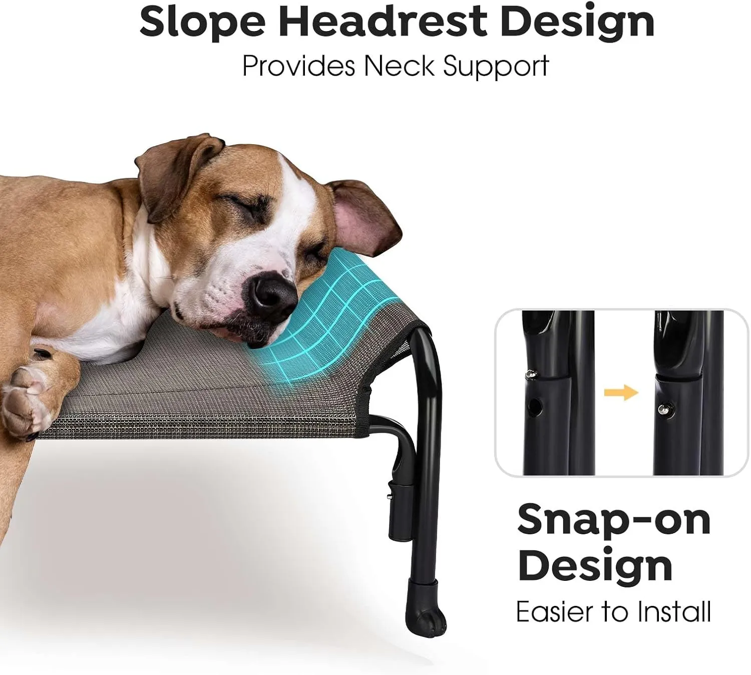 Veehoo Outdoor Elevated Dog Bed, Raised Dog Cot for Large Dogs, Cooling Washable Waterproof Pet Hammock Beds with Slope Headrest, Breathable Mesh and Sturdy Frame, Large, Brown, CWC2204