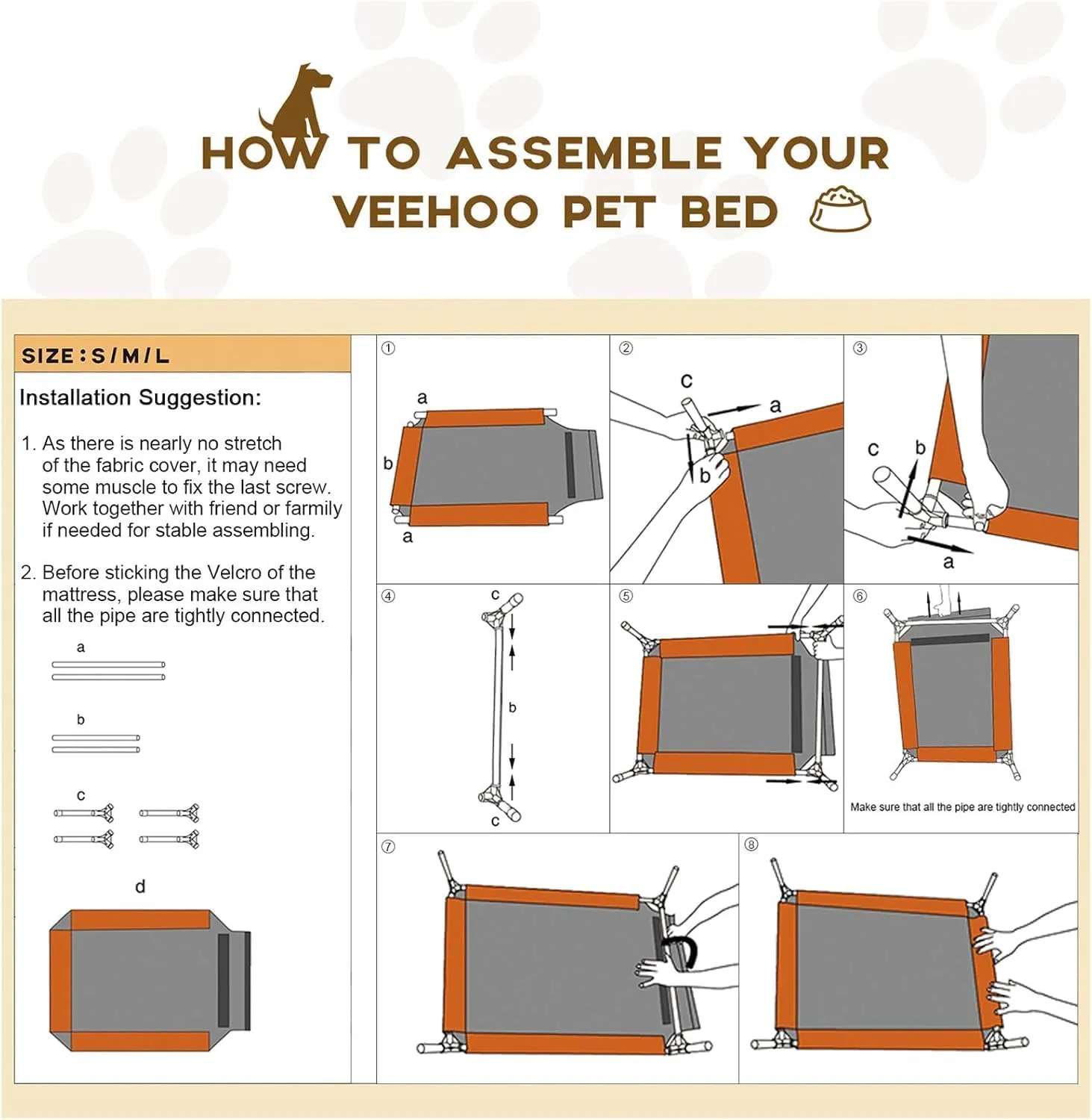 Veehoo Outdoor Elevated Dog Cot Bed, Cooling Raised Pet Bed for Large Dogs, Washable Breathable Mesh Hammock Bed with No-Slip Feet, Indestructible Ground Off Training Platform Cot-42"x30" Black Silver