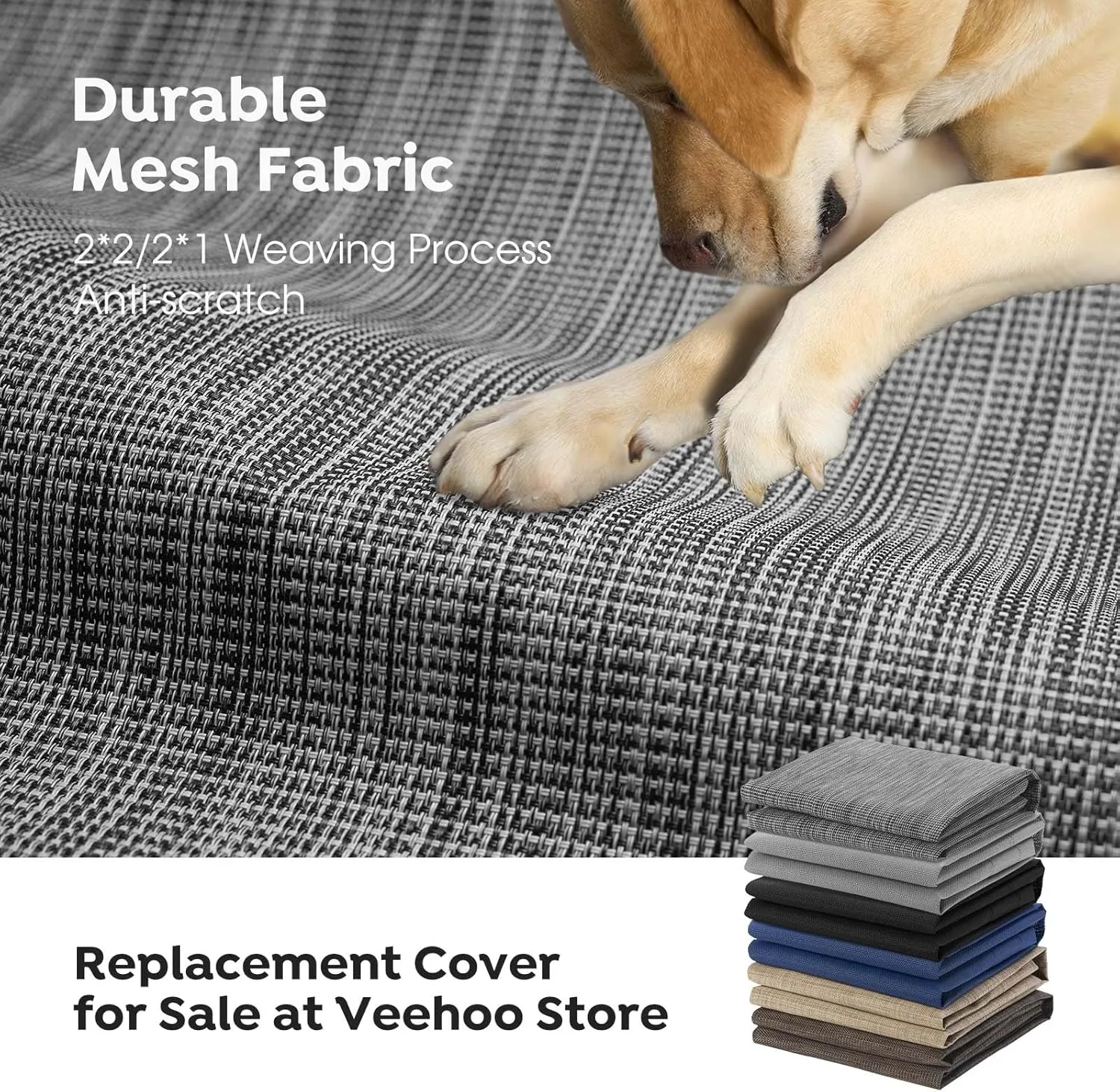 Veehoo Outdoor Elevated Dog Cot Bed, Cooling Raised Pet Bed for Large Dogs, Washable Breathable Mesh Hammock Bed with No-Slip Feet, Indestructible Ground Off Training Platform Cot-42"x30" Black Silver