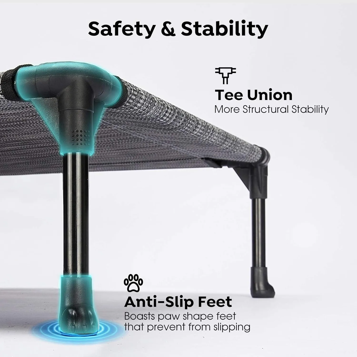 Veehoo Outdoor Elevated Dog Cot Bed, Cooling Raised Pet Bed for Large Dogs, Washable Breathable Mesh Hammock Bed with No-Slip Feet, Indestructible Ground Off Training Platform Cot-42"x30" Black Silver