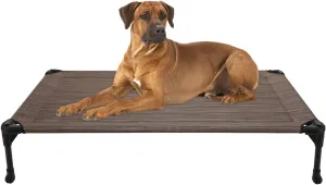 Veehoo Outdoor Elevated Dog Cot Bed, Cooling Raised Pet Bed for Large Dogs, Washable Breathable Mesh Hammock Bed with No-Slip Feet, Indestructible Ground Off Training Platform Cot-42"x30" Brown