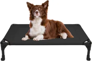 Veehoo Outdoor Elevated Dog Cot Bed, Cooling Raised Pet Bed for Medium Dogs, Washable Breathable Mesh Hammock Bed with No-Slip Feet, Indestructible Ground Off Training Platform Cot-32"x25" Black