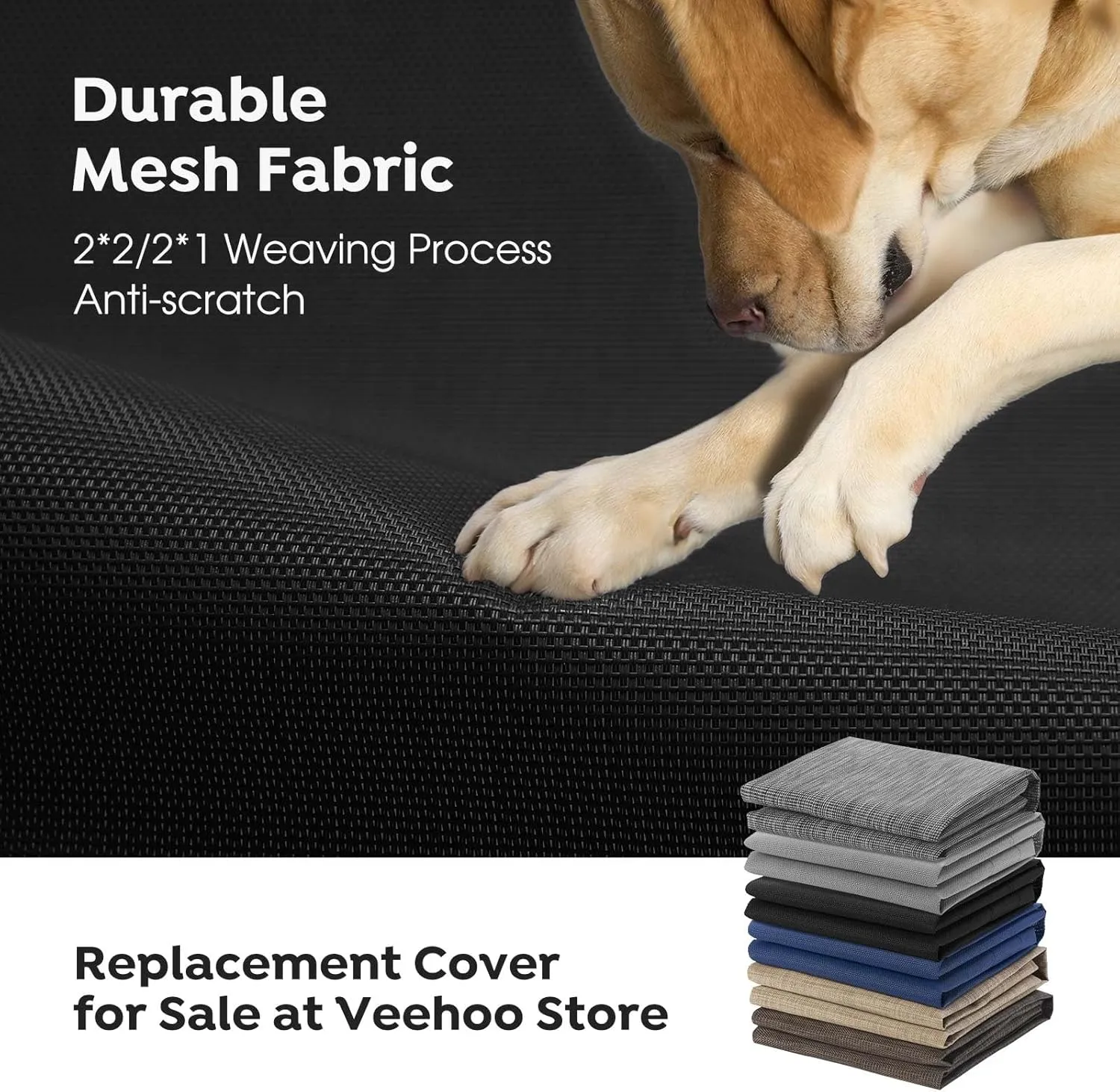 Veehoo Outdoor Elevated Dog Cot Bed, Cooling Raised Pet Bed for Medium Dogs, Washable Breathable Mesh Hammock Bed with No-Slip Feet, Indestructible Ground Off Training Platform Cot-32"x25" Black