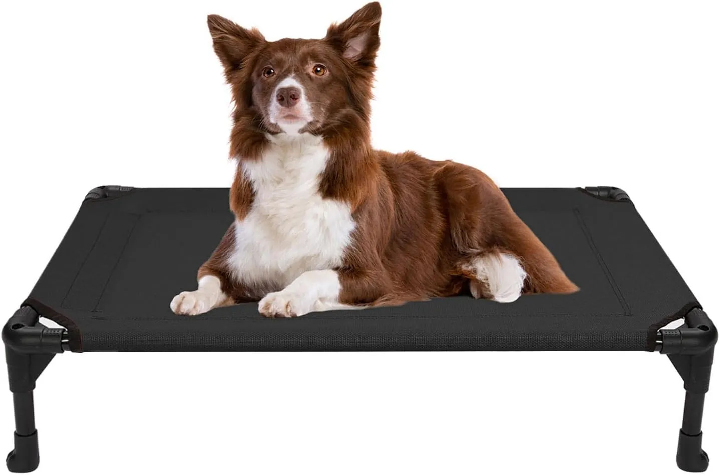 Veehoo Outdoor Elevated Dog Cot Bed, Cooling Raised Pet Bed for Medium Dogs, Washable Breathable Mesh Hammock Bed with No-Slip Feet, Indestructible Ground Off Training Platform Cot-32"x25" Black