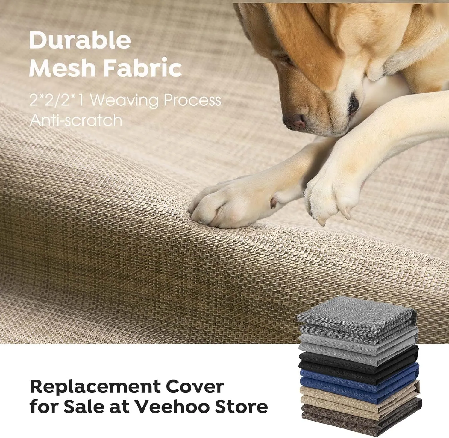 Veehoo Outdoor Elevated Dog Cot Bed, Cooling Raised Pet Bed for Medium Dogs, Washable Breathable Mesh Hammock Bed with No-Slip Feet, Indestructible Ground Off Training Platform Cot-32"x25"Beige Coffee