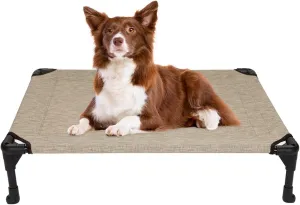 Veehoo Outdoor Elevated Dog Cot Bed, Cooling Raised Pet Bed for Medium Dogs, Washable Breathable Mesh Hammock Bed with No-Slip Feet, Indestructible Ground Off Training Platform Cot-32"x25"Beige Coffee