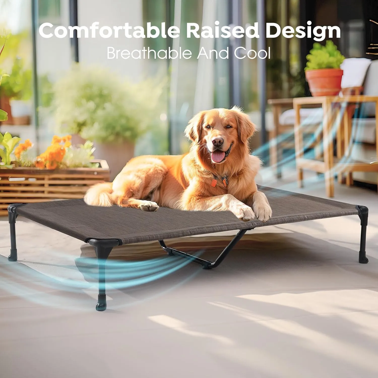 Veehoo Outdoor Elevated Dog Cot Bed, Cooling Raised Pet Bed for XX-Large Dog, Washable Breathable Mesh Hammock Bed with No-Slip Feet, Indestructible Ground Off Training Platform Cot-59"x37.5" Brown