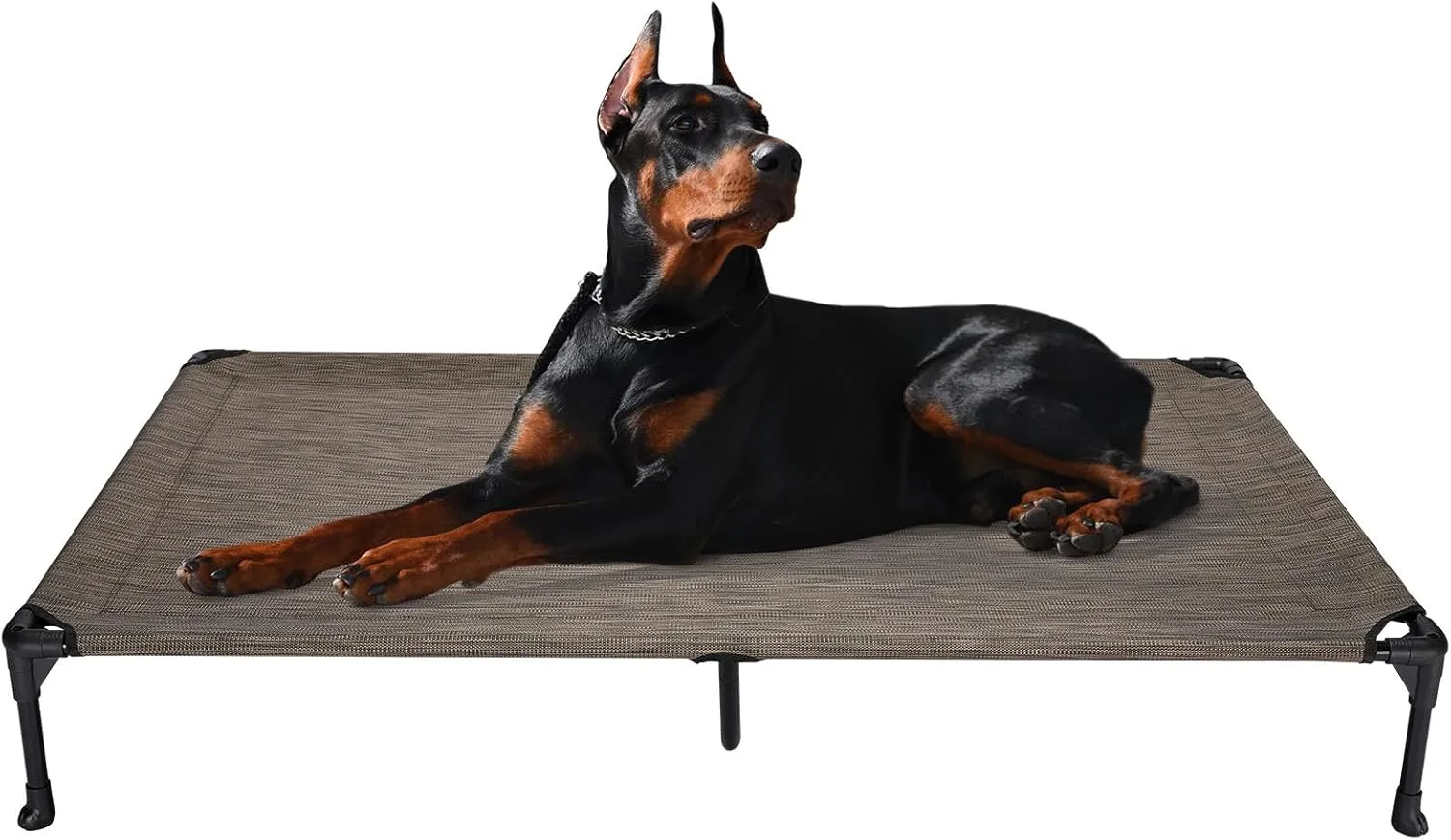 Veehoo Outdoor Elevated Dog Cot Bed, Cooling Raised Pet Bed for XX-Large Dog, Washable Breathable Mesh Hammock Bed with No-Slip Feet, Indestructible Ground Off Training Platform Cot-59"x37.5" Brown