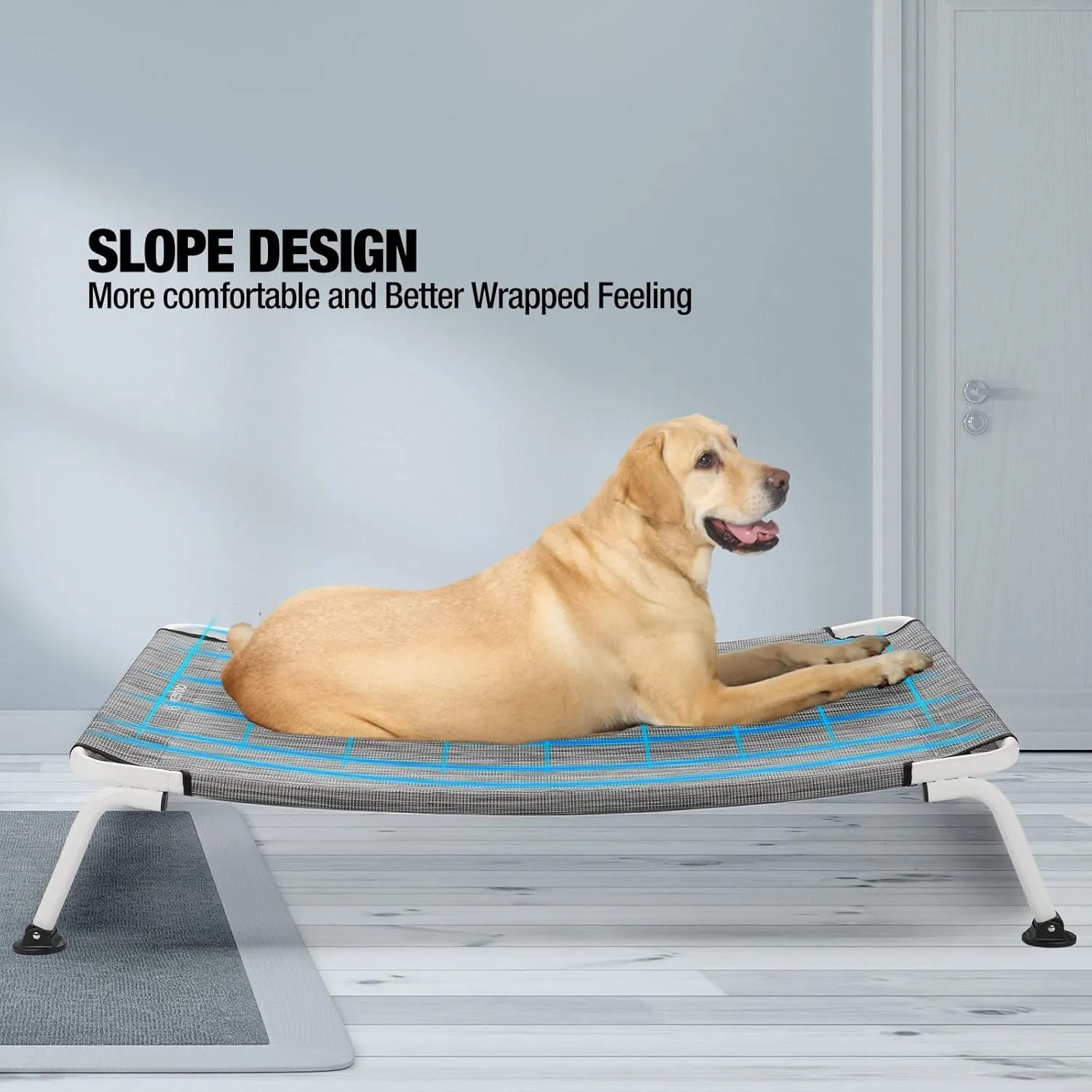 Veehoo Outdoor Elevated Dog Cot, Curved Raised Cooling Dog Cots Bed Off Ground Portable Lifted Pet Hammock Bed Cot with Breathable Teslin Mesh for Indoor Outdoor, up to 85lbs, Black Silver 42"
