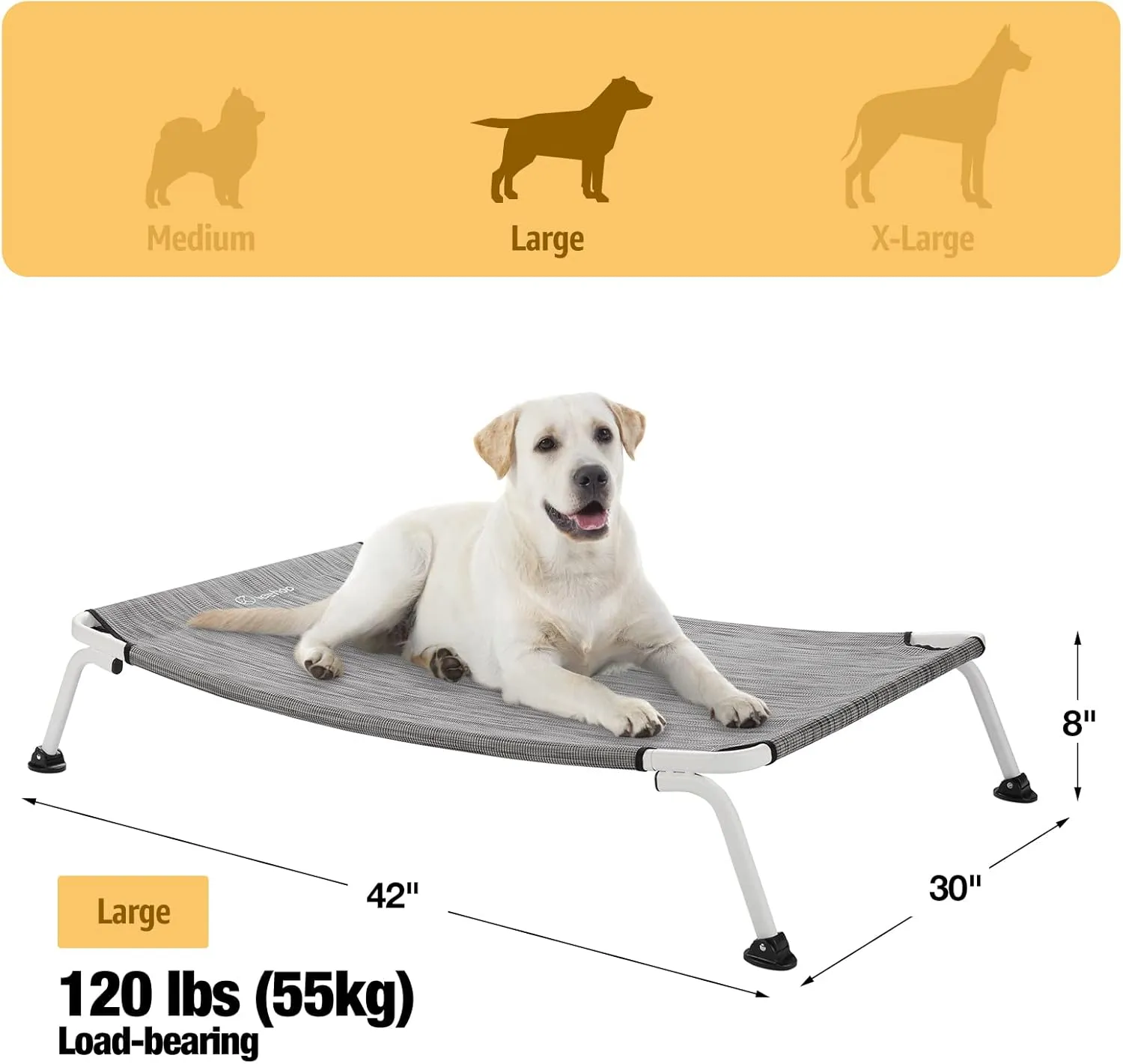 Veehoo Outdoor Elevated Dog Cot, Curved Raised Cooling Dog Cots Bed Off Ground Portable Lifted Pet Hammock Bed Cot with Breathable Teslin Mesh for Indoor Outdoor, up to 85lbs, Black Silver 42"