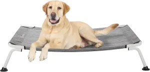 Veehoo Outdoor Elevated Dog Cot, Curved Raised Cooling Dog Cots Bed Off Ground Portable Lifted Pet Hammock Bed Cot with Breathable Teslin Mesh for Indoor Outdoor, up to 85lbs, Black Silver 42"