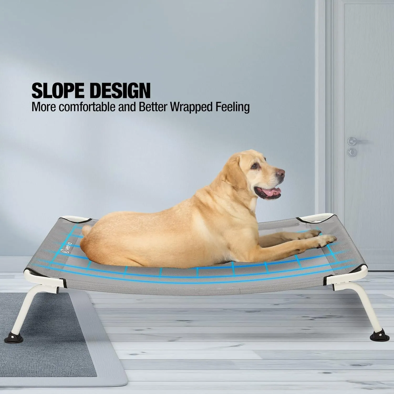 Veehoo Outdoor Elevated Dog Cot, Curved Raised Cooling Dog Cots Bed Off Ground Portable Lifted Pet Hammock Bed Cot with Breathable Teslin Mesh for Indoor Outdoor, up to 85lbs, Grey 42"