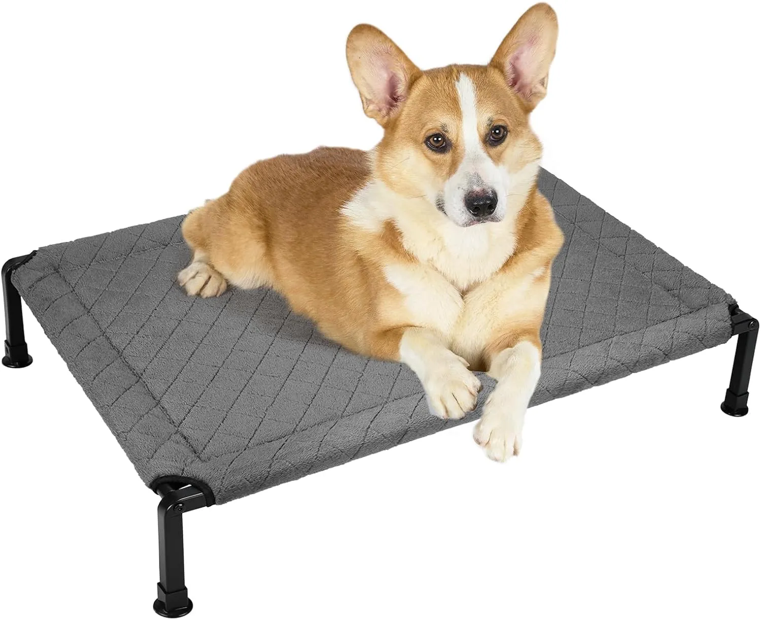 Veehoo Warm Plush Elevated Dog Bed, Raised Dog Bed with Heavy Duty Frame, Non-Slip Silicon Feet, Washable & Breathable Dog Cot Bed, Pet Bed for Indoor or Outdoor Use, 35" x 22", Grey, CWC2432A