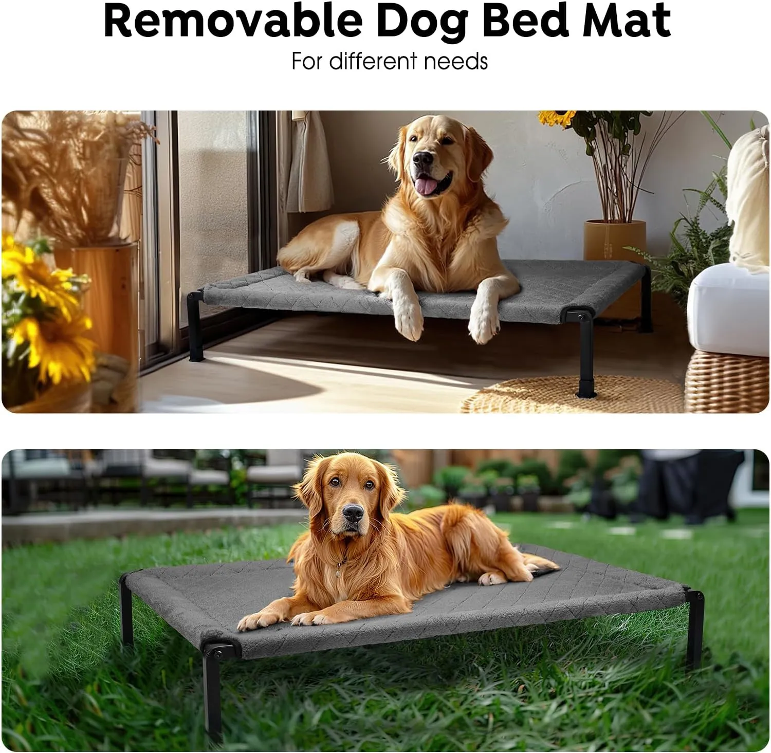 Veehoo Warm Plush Elevated Dog Bed, Raised Dog Bed with Heavy Duty Frame, Non-Slip Silicon Feet, Washable & Breathable Dog Cot Bed, Pet Bed for Indoor or Outdoor Use, 35" x 22", Grey, CWC2432A