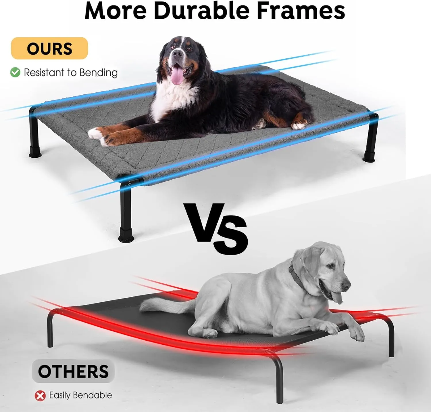 Veehoo Warm Plush Elevated Dog Bed, Raised Dog Bed with Heavy Duty Frame, Non-Slip Silicon Feet, Washable & Breathable Dog Cot Bed, Pet Bed for Indoor or Outdoor Use, 35" x 22", Grey, CWC2432A