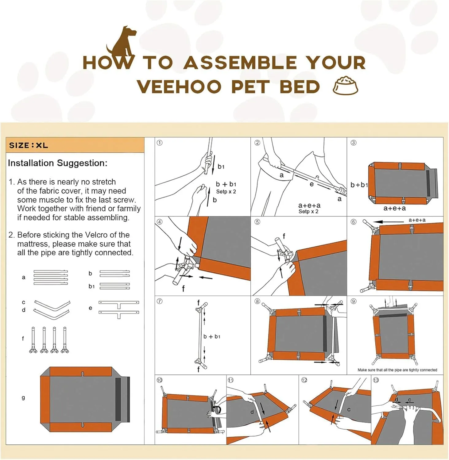 Veehoo XL Outdoor Elevated Dog Cot Bed, Cooling Raised Pet Bed, Washable Breathable Mesh Hammock Bed with No-Slip Feet, Indestructible Ground Off Training Platform Cot-49"x33" Brown