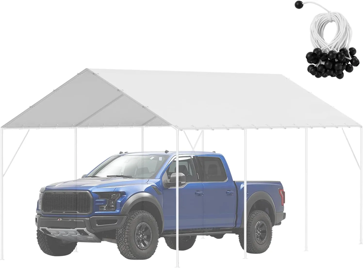 VEVOR 10 x 20 ft Carport Replacement Canopy Cover, Garage Top Tent Shelter Tarp Heavy-Duty Waterproof & UV Protected, Easy Installation with 40 Ball Bungeess (Only Top Cover, Frame Not Include), White