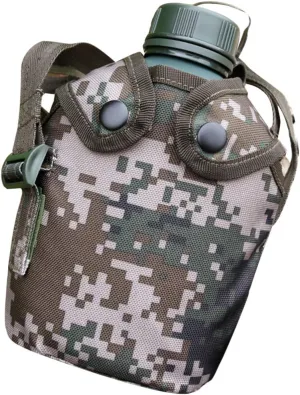 VICASKY Aluminum Alloy Water Bottle with Pouch Hiking Survival Travel Large Capacity Wide Mouth Wall Vacuum Insulated Bottle for Hot/Cold Liquids Beverages 1L, Wu Paragraph