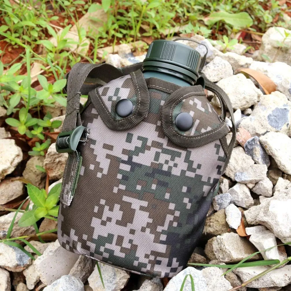VICASKY Aluminum Alloy Water Bottle with Pouch Hiking Survival Travel Large Capacity Wide Mouth Wall Vacuum Insulated Bottle for Hot/Cold Liquids Beverages 1L, Wu Paragraph