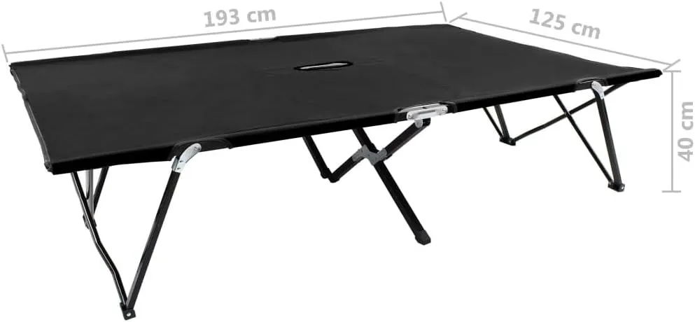 vidaXL Double Folding Sun Lounger - Black Steel Frame, 600D Polyester Fabric, Portable, Elevated Camping Cot for Two