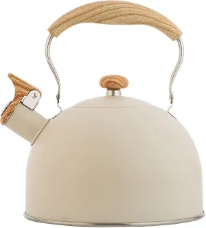 Vilihkc Tea Kettle 2.6 Liter Whistling Tea Kettle, Tea Pots for Stove Top Food Grade Stainless Steel with Wood Pattern Folding Handle, Loud Whistle Kettle for Tea, Coffee, Milk