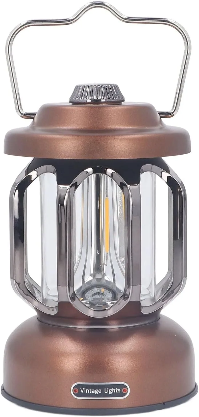 Vintage Camping Lantern, Rechargeable LED Tent Lamp with Adjustable Brightness, 3 Lighting Modes, and Convenient Hanging Design, Ideal for Outdoor Camping and Hiking