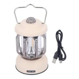 Vintage Lantern, LED Battery Powered Camping Lamp,Rechargeable LED Light with Type C Charging, 3 Dimmable Modes, and Waterproof Design,Ideal for Tents, Patios, and Outdoor (Beige)
